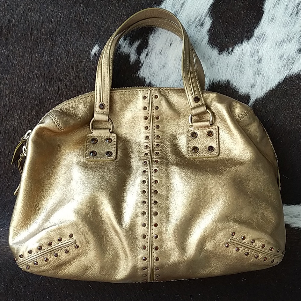 Michael Kors Astor Bag Metallic Gold Leather Zip